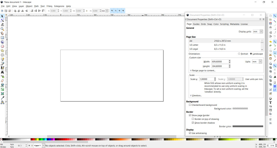 Configurar tamaño página Inkscape