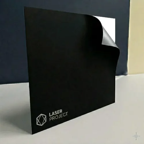 lámina de plástico bicapa adhesivo negro con grabado plateado