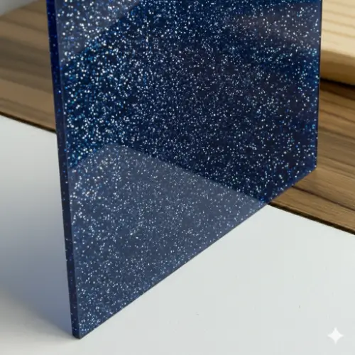 Metacrilato glitter de color azul con acabado brillante