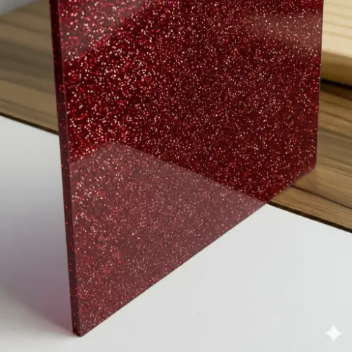 Metacrilato glitter de color granate con acabado brillante