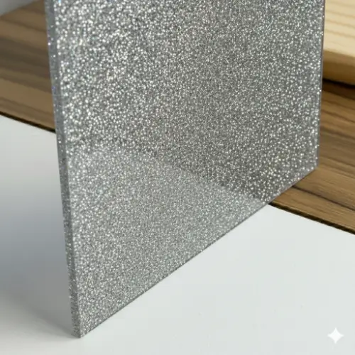 Metacrilato glitter de color plateado con acabado brillante