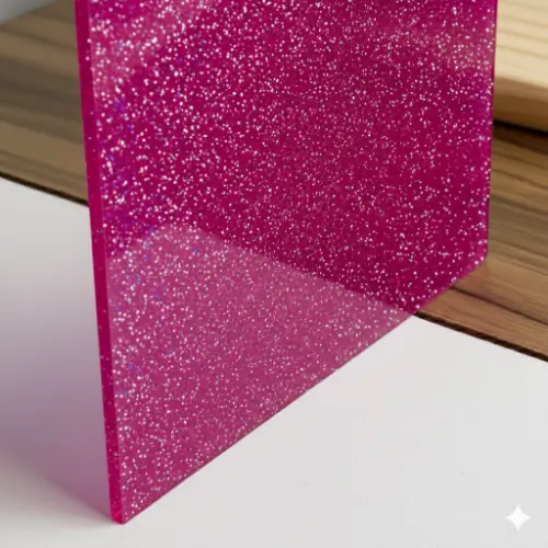 Metacrilato glitter de color rosa con acabado brillante