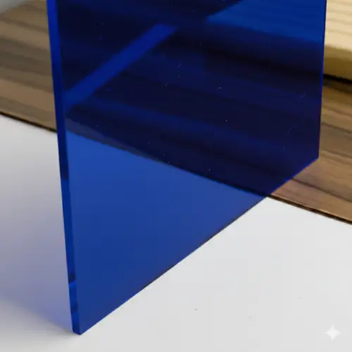 Metacrilato transparente de color azul con acabado brillante