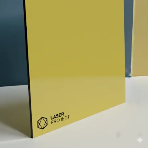 Plástico bicapa amarillo y grabado negro