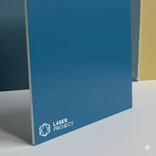 Plástico bicapa azul y grabado blanco