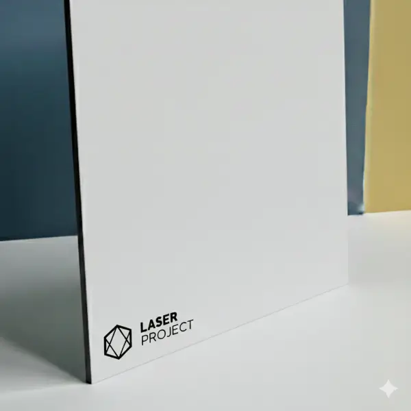 Plástico bicapa blanco y grabado negro