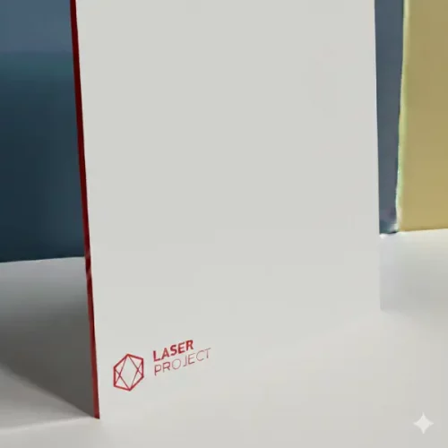 Plástico bicapa blanco y grabado rojo