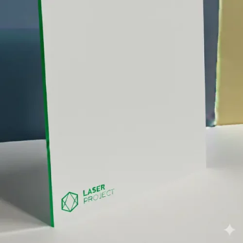 Plástico bicapa blanco y grabado verde