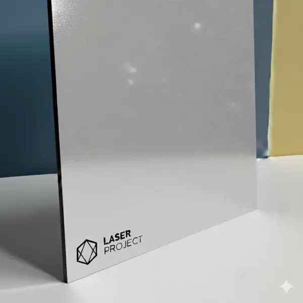 Plástico bicapa plateado cepillado y grabado negro