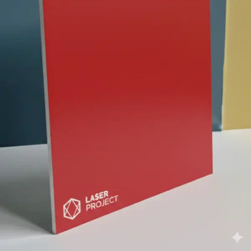 Plástico bicapa rojo y grabado blanco