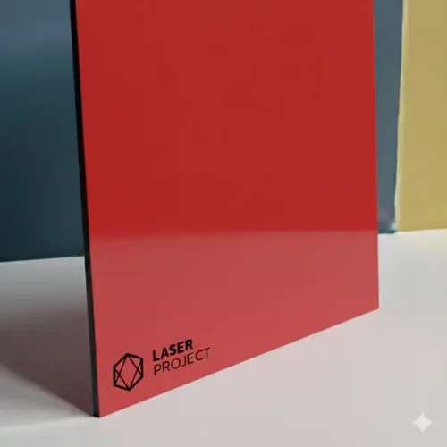 Plástico bicapa rojo y grabado negro