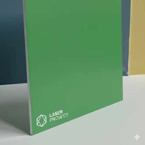 Plástico bicapa verde y grabado blanco