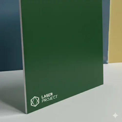 Plástico bicapa verde oscuro y grabado blanco